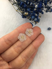 Icy White Jade Earrings - Flowers (EA023)