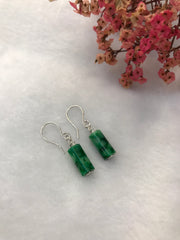 Dark Green Jade Earrings - Cylindrical (EA345)