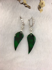 Dark Green Jade Earrings - Leaves (EA017)