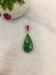 Green & Red Jade Pendant - Pear Shape (PE113)