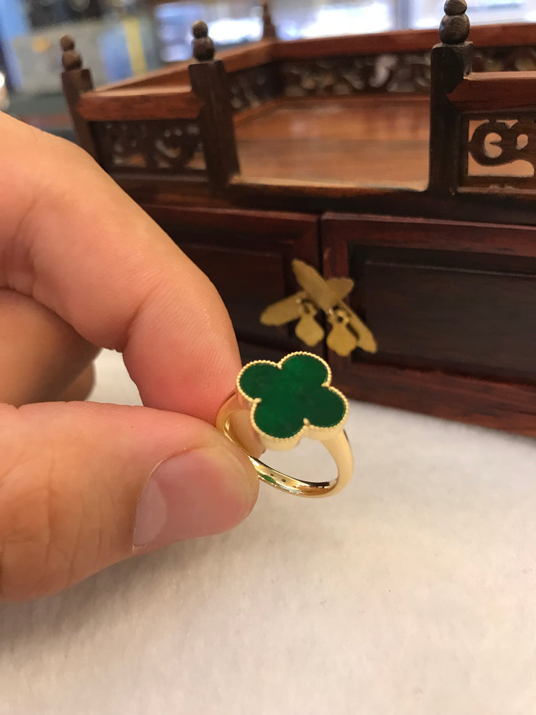 Green Jade Ring - Clover (RI374)