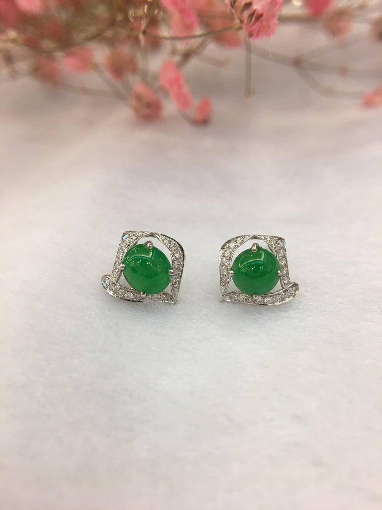 Green Jade Earrings - Cabochon (EA327)