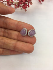 Lavender Jade Earrings - Cabochon (EA278)