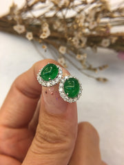 Green Jade Earrings - Cabochon (EA229)