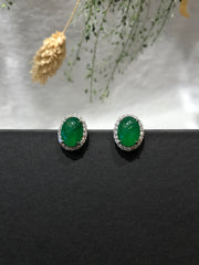 Green Jade Earrings - Cabochon (EA359)