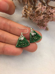 Dark Green Jade Earrings - Triangle Shaped (EA163)