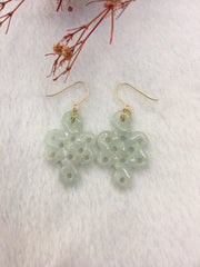 Icy Green Jade Earrings - Eternity Knot (EA047)