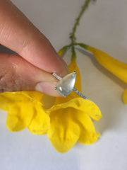 Icy Bluish Flower Jade Ring - Pear Shaped (RI057)