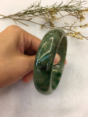 Dark Green Jade Bangle - Round (BA139)