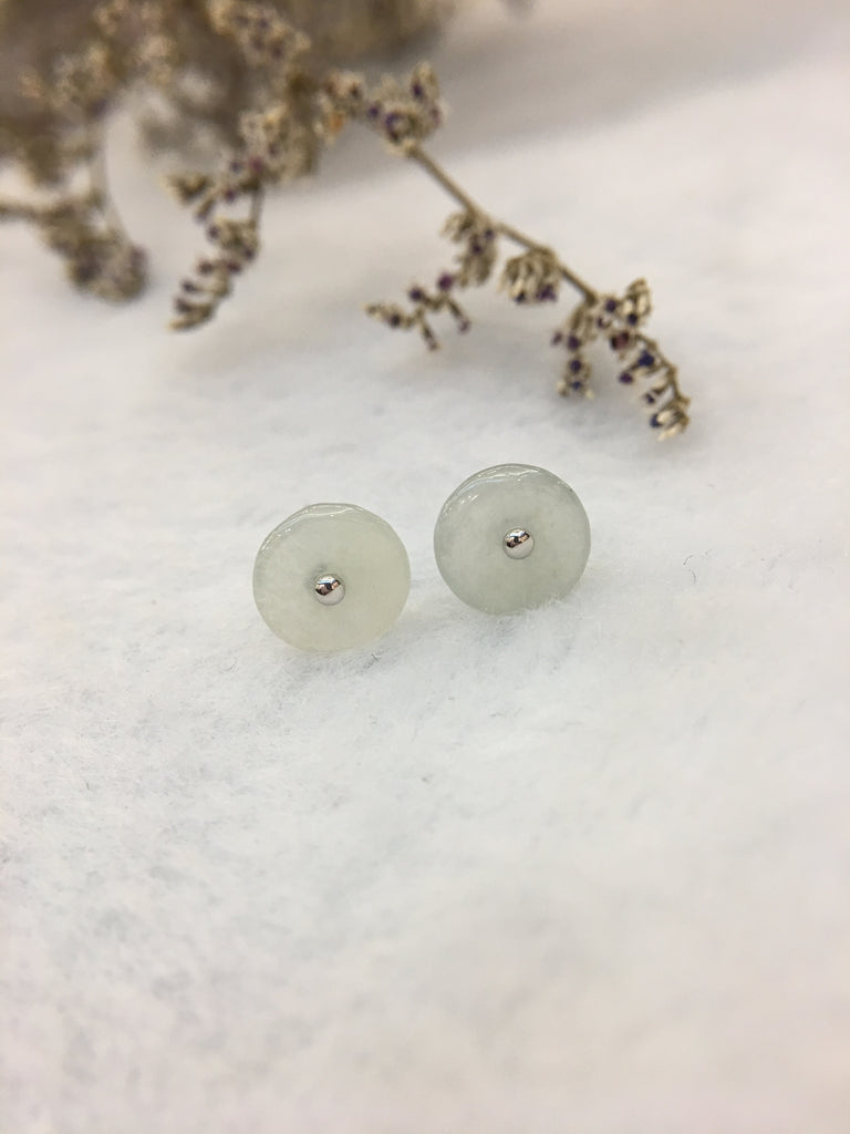 Icy White Jade Earrings - Safety Coin (EA273)