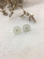 Icy White Jade Earrings - Safety Coin (EA273)