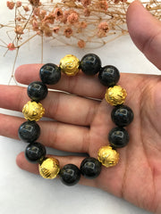 24k Pure Gold Ball Black Jade Bracelet (BR273)