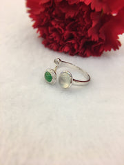 Icy Green & White Jades Ring (RI169)