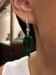 Dark Green Jade Earrings - Leaves (EA017)