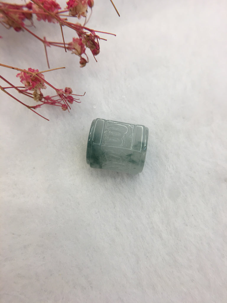 Icy Bluish Flower Jade Barrel (PE018)