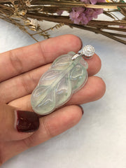 Icy Green Jade Pendant - Leaf (PE313)