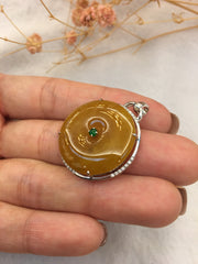 Reddish Yellow Jade Pendant - Safety Coin (PE121)