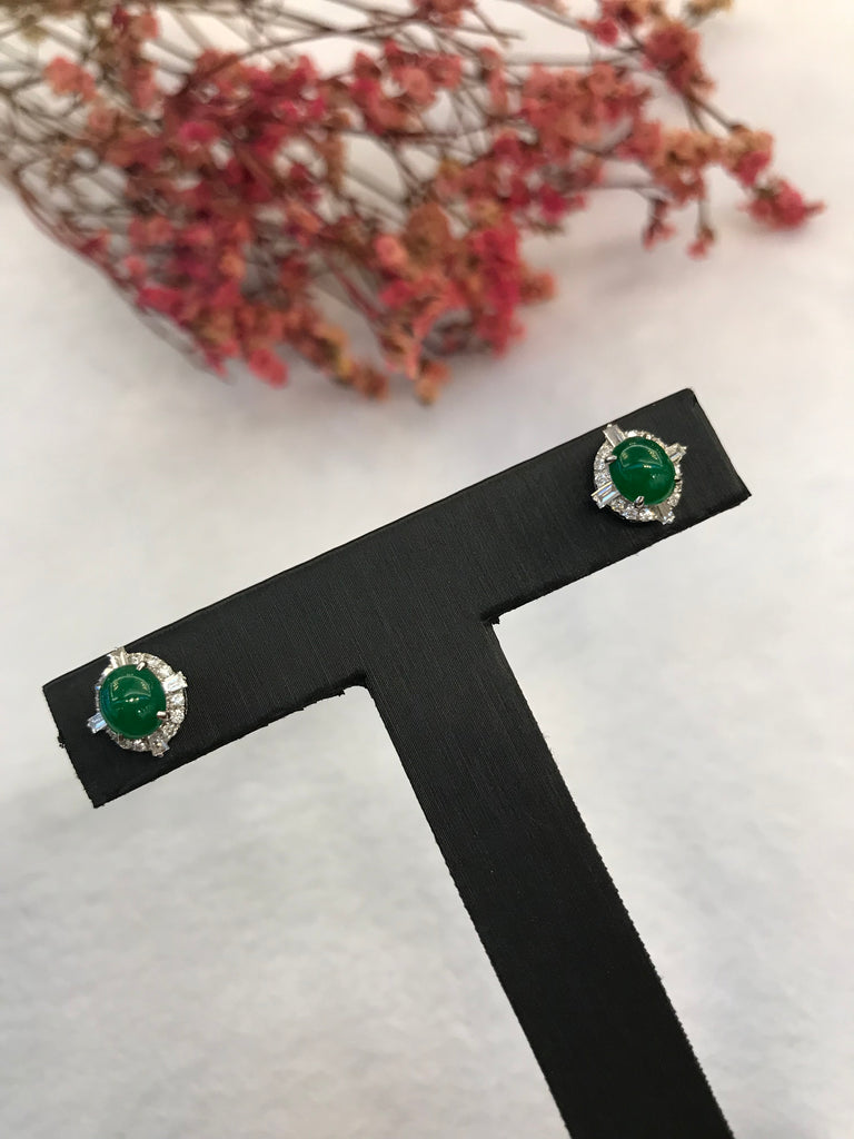 Green Jade Earrings - Cabochon (EA351)