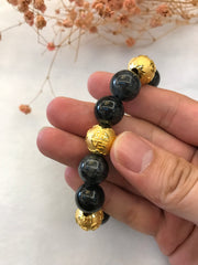 24k Pure Gold Ball Black Jade Bracelet (BR273)