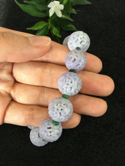 Bluish Lavender Jade Bracelet - Carved (BR057)