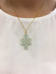 Icy Green Jade Necklace - Eternity Knot (NE072)