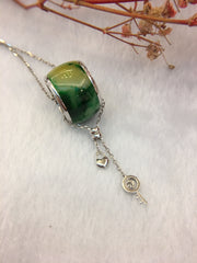 Green With Yellow Jade Barrel Necklace (NE041)