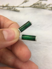 Dark Green Jade Earrings - Cylindrical (EA284)