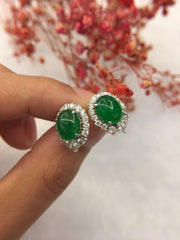 Green Jade Earrings - Cabochon (EA119)