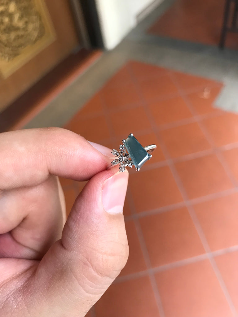 Bluish Jade Ring - Irregular Shape (RI345)