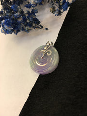 Lavender With Green Jade Pendant - Safety Coin (PE363)