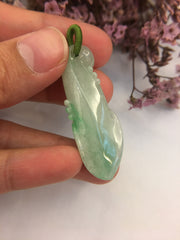Icy White With Green Jade Pendant - Flower (PE002)