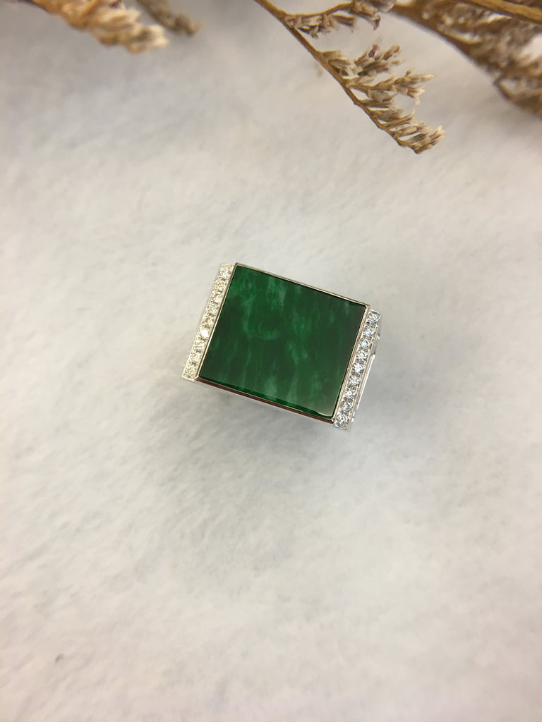 Dark Green Jade Ring - Rectangular (RI192)
