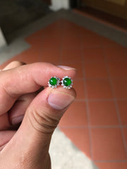 Green Cabochons Jade Earring (EA352)
