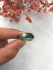 Dark Green Jade Hololith Ring with Gold setting- (RI352)