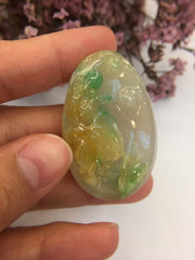 Yellow With Green Jade Pendant - Goldfish (PE007)