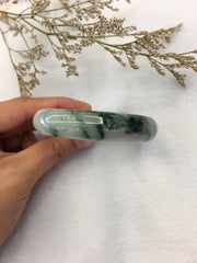 Bluish Flower Jade Bangle - Round (BA132)