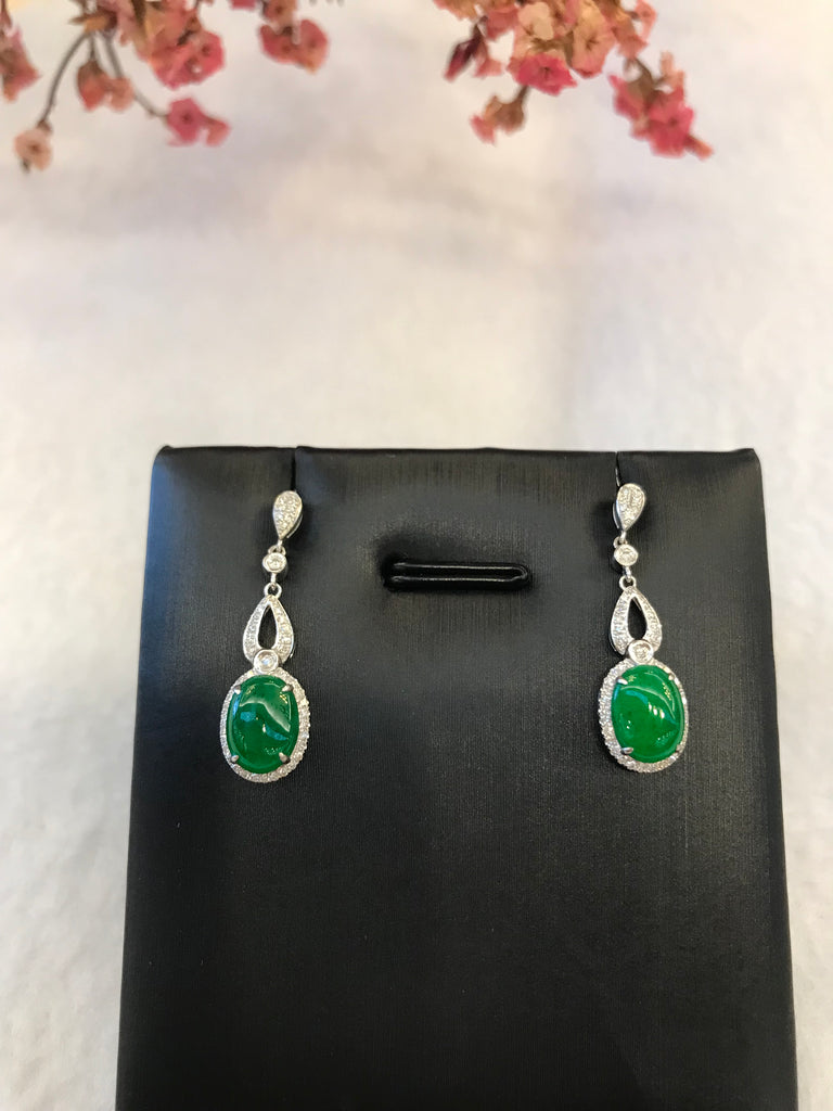 Green Jade Earrings - Cabochon (EA355)