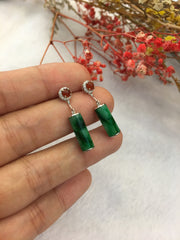 Dark Green Jade Barrels Earrings & Pendant