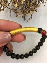 24k Pure Gold Barrel Bracelet - Heart Sutra (BR172)