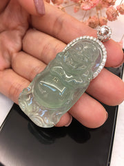 Icy Green Jade Pendant - Laughing Buddha (PE086)