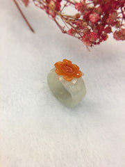Icy Orangy Red Jade Ring - Flower (RI161)