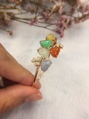 Multi-coloured Jades Bangle - Hearts (BA120)