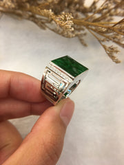 Dark Green Jade Ring - Rectangular (RI192)