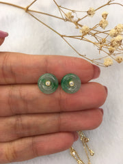 Icy Green Jade Earrings - Coin (EA035)