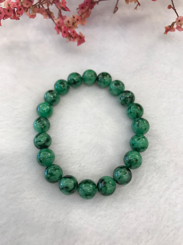 Dark Green Jade Beads Bracelet (BR286)