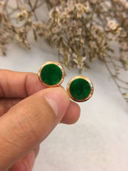 Dark Green Jade Earrings - Round (EA103)