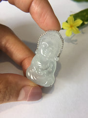 Icy White Jade Pendant - Buddha (PE023)