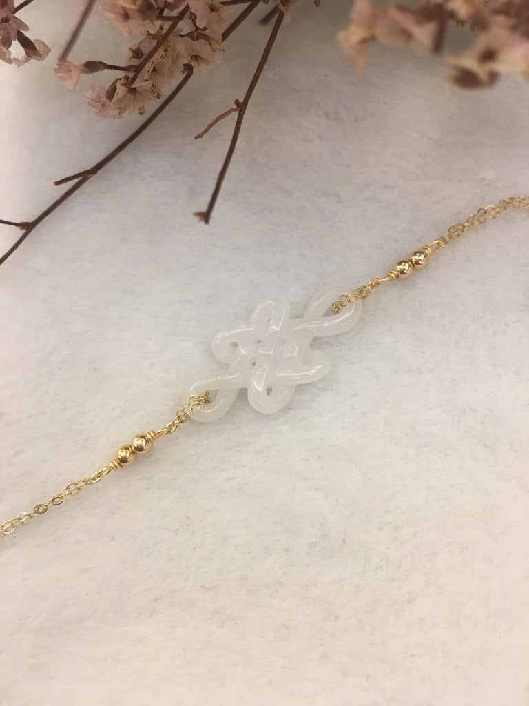 Icy White Jade Bracelet - Eternity Knot (BR229)