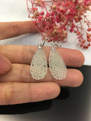 Icy White Jade Earrings - Pear Shaped (EA025)