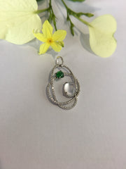 Green & Icy White Cabochons Jade Pendant (PE212)